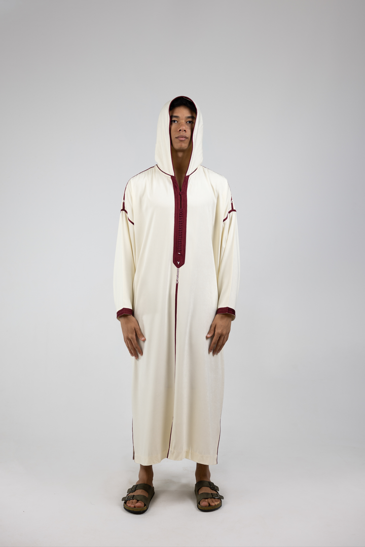 Djellaba Mlifa Classic Cream Burgundy