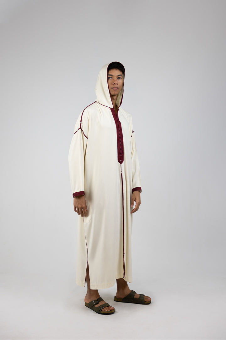 Djellaba Mlifa Classic Cream Burgundy