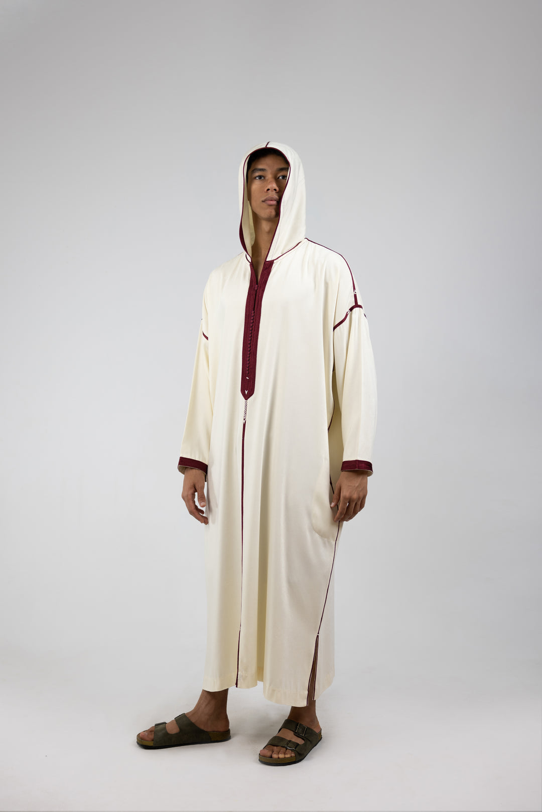 Djellaba Mlifa Classic Cream Burgundy